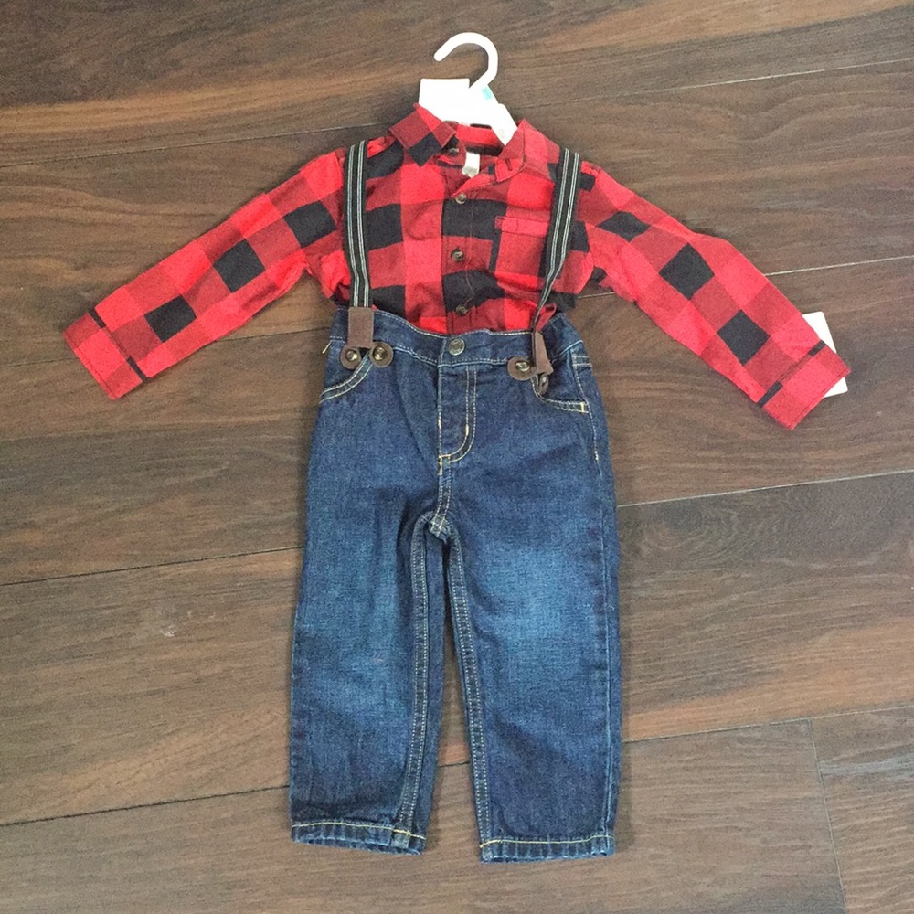 Boys Buffalo Check Suspender Oufit